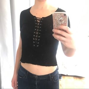 LF Black Lace Up Top